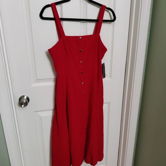 Lulu's Pippie Red Button Front Midi Dress - Picture 5 of 8
